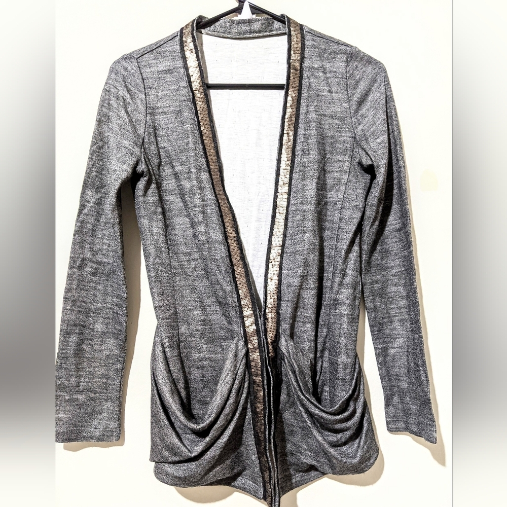 Bestie belli luxury Korean shimmer bronze micro sequin Mo hair grey cardigan xs